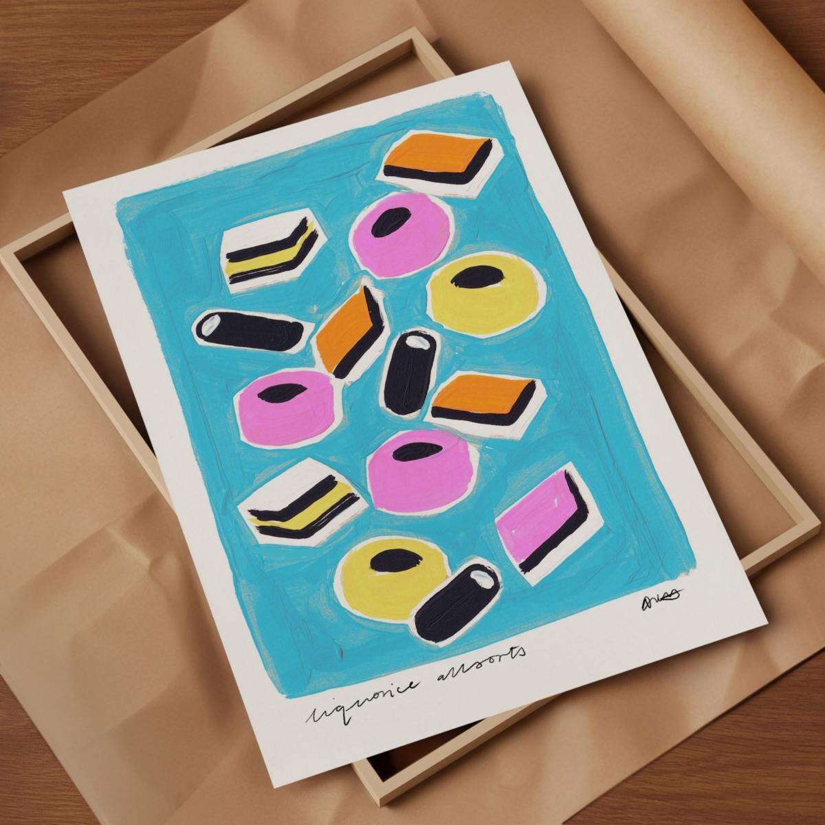 Blue Liquorice Allsorts Hand Painted Art Print - A3 | Natalie Cass Art – image 3