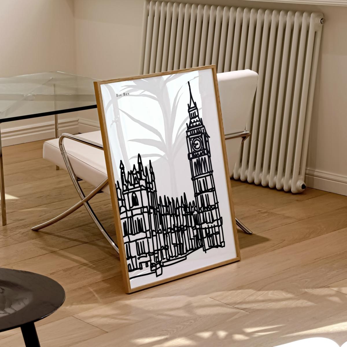 Black / White Big Ben Art Print - A3 | A3 | 297 X 420Mm | Natalie Cass Art – image 2