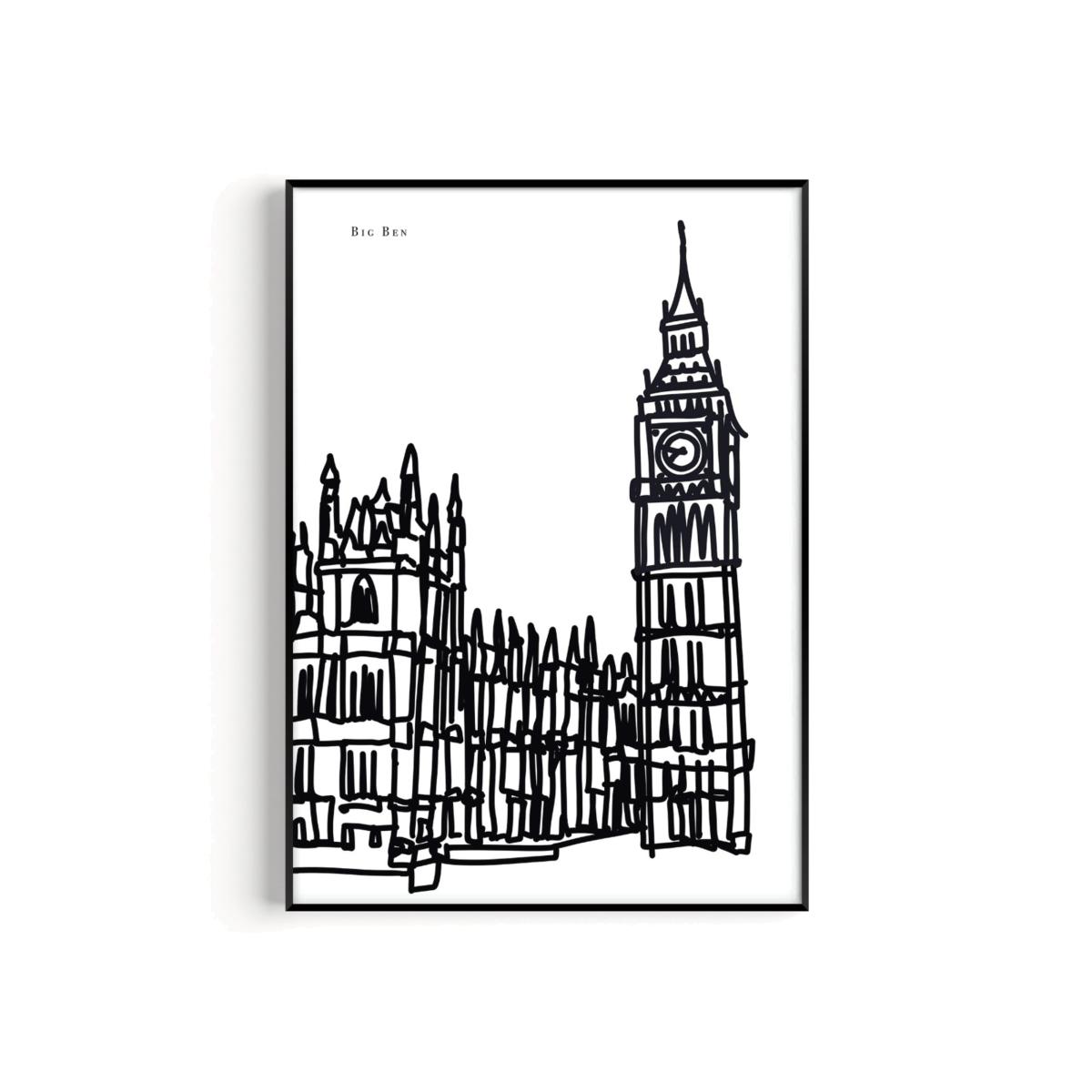 Black / White Big Ben Art Print - A3 | A3 | 297 X 420Mm | Natalie Cass Art – image 1