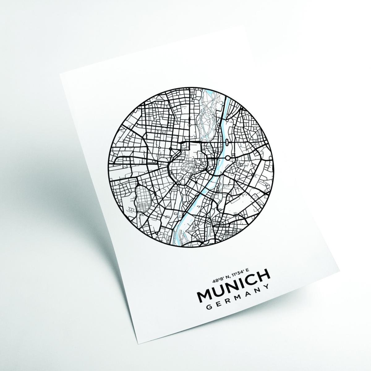 Black Map Of Munich A4 210 X 297Mm Stanley Print House – image 2