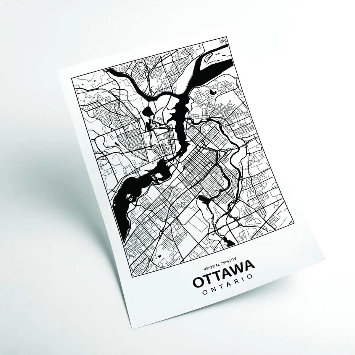 Black Map Of Ottawa Canada A4 210 X 297Mm Stanley Print House – image 2
