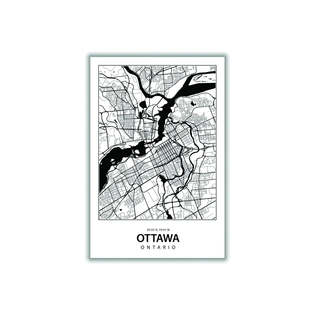 Black Map Of Ottawa Canada A4 210 X 297Mm Stanley Print House – image 1