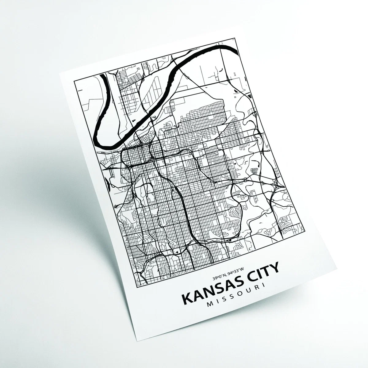 Black Map Of Kansas City A1 594 X 841Mm Stanley Print House – image 2