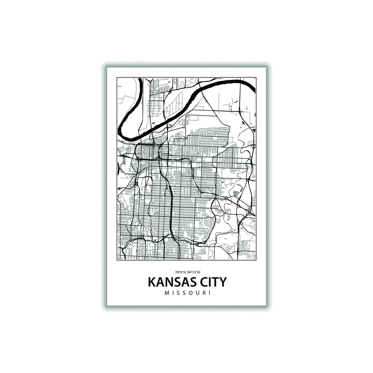 Black Map Of Kansas City A1 594 X 841Mm Stanley Print House – image 1