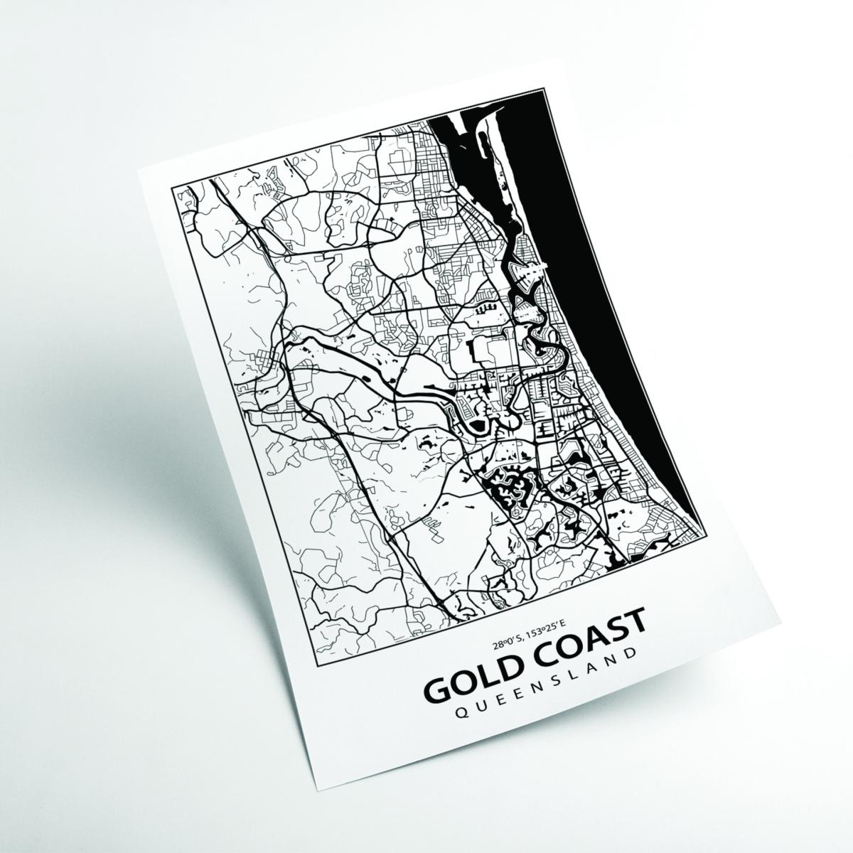 Black Map Of Gold Coast A4 210 X 297Mm Stanley Print House – image 2