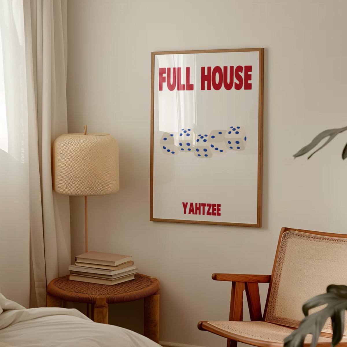 Blue / Red Full House Yahtzee Dice Retro Game Giclée Art Print A3 | A3 | 297 X 420Mm | Fanclub – image 2