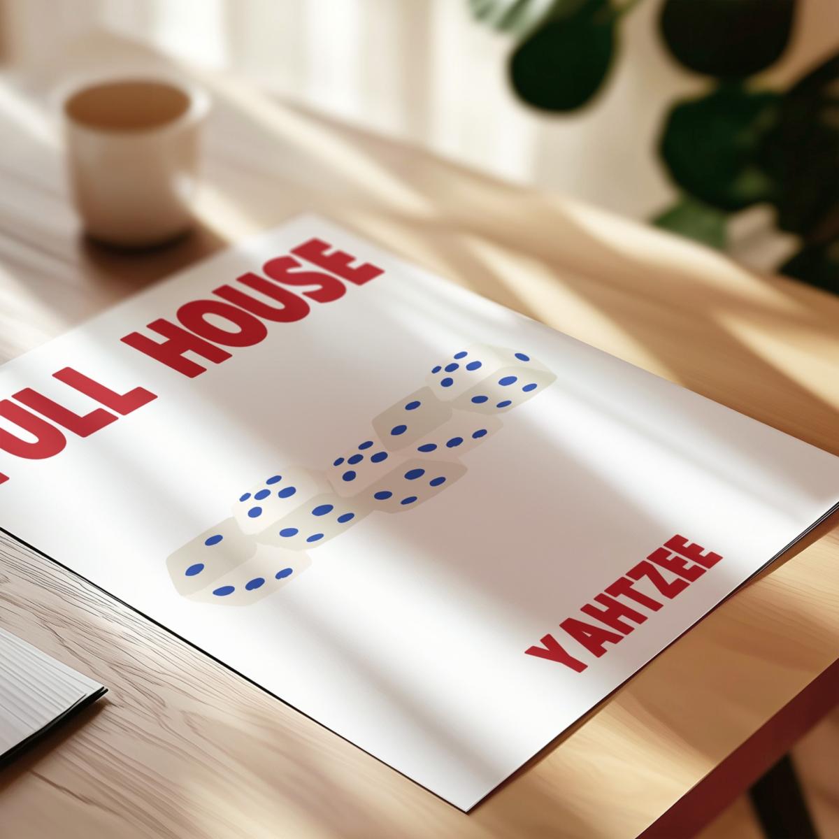 Blue / Red Full House Yahtzee Dice Retro Game Giclée Art Print A3 | A3 | 297 X 420Mm | Fanclub – image 5