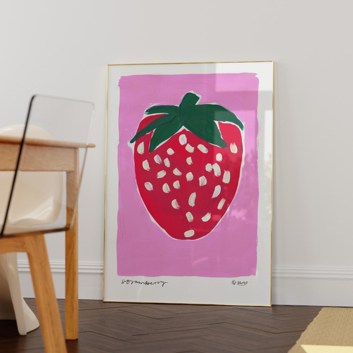 Pink / Purple / Red Strawberry Hand Painted Art Print - A3 | Natalie Cass Art – image 2