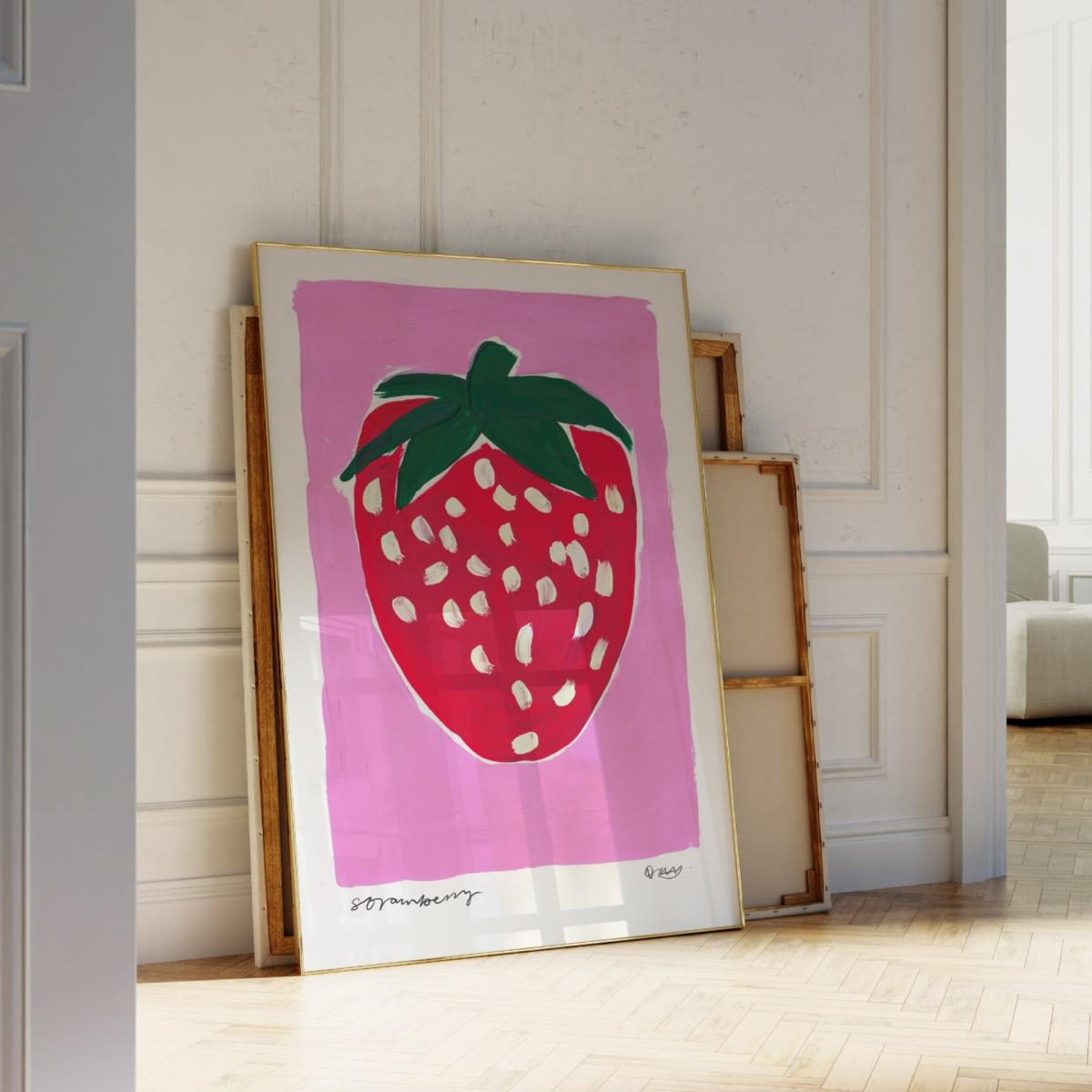 Pink / Purple / Red Strawberry Hand Painted Art Print - A3 | Natalie Cass Art – image 3