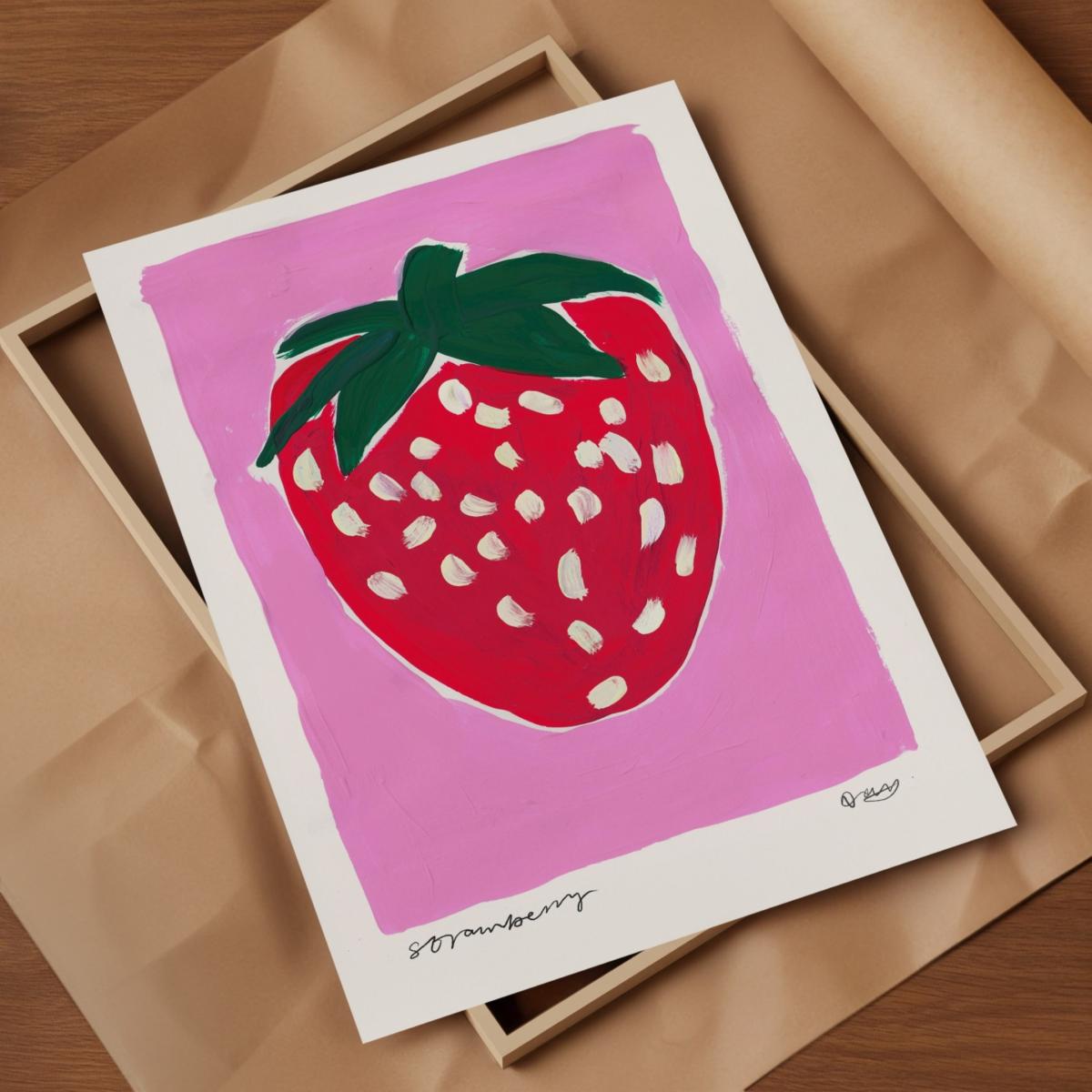 Pink / Purple / Red Strawberry Hand Painted Art Print - A3 | Natalie Cass Art – image 4