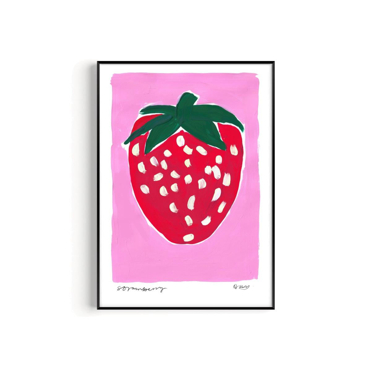 Pink / Purple / Red Strawberry Hand Painted Art Print - A3 | Natalie Cass Art – image 1