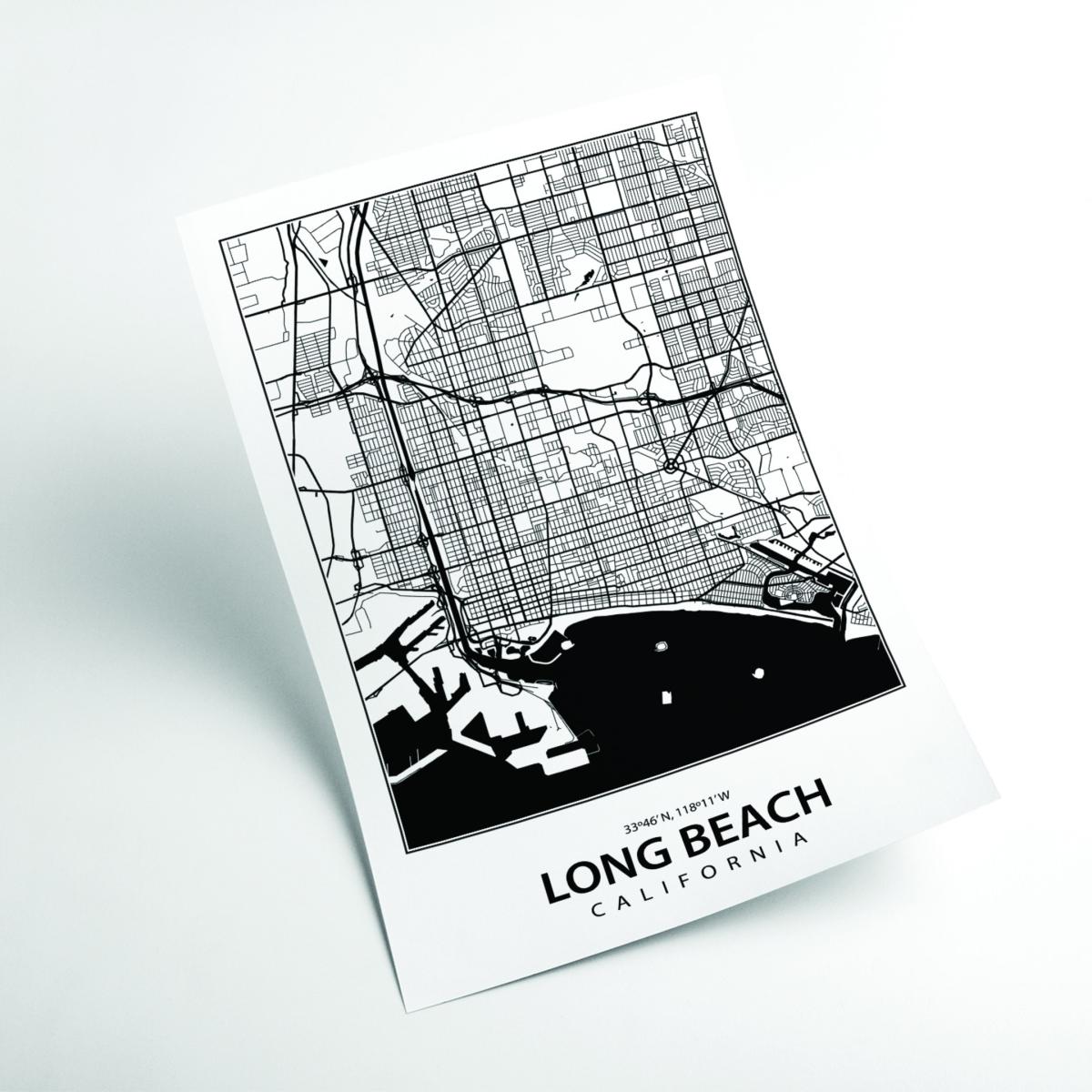 Black Map Of Long Beach California A3 297 X 420Mm Stanley Print House – image 2