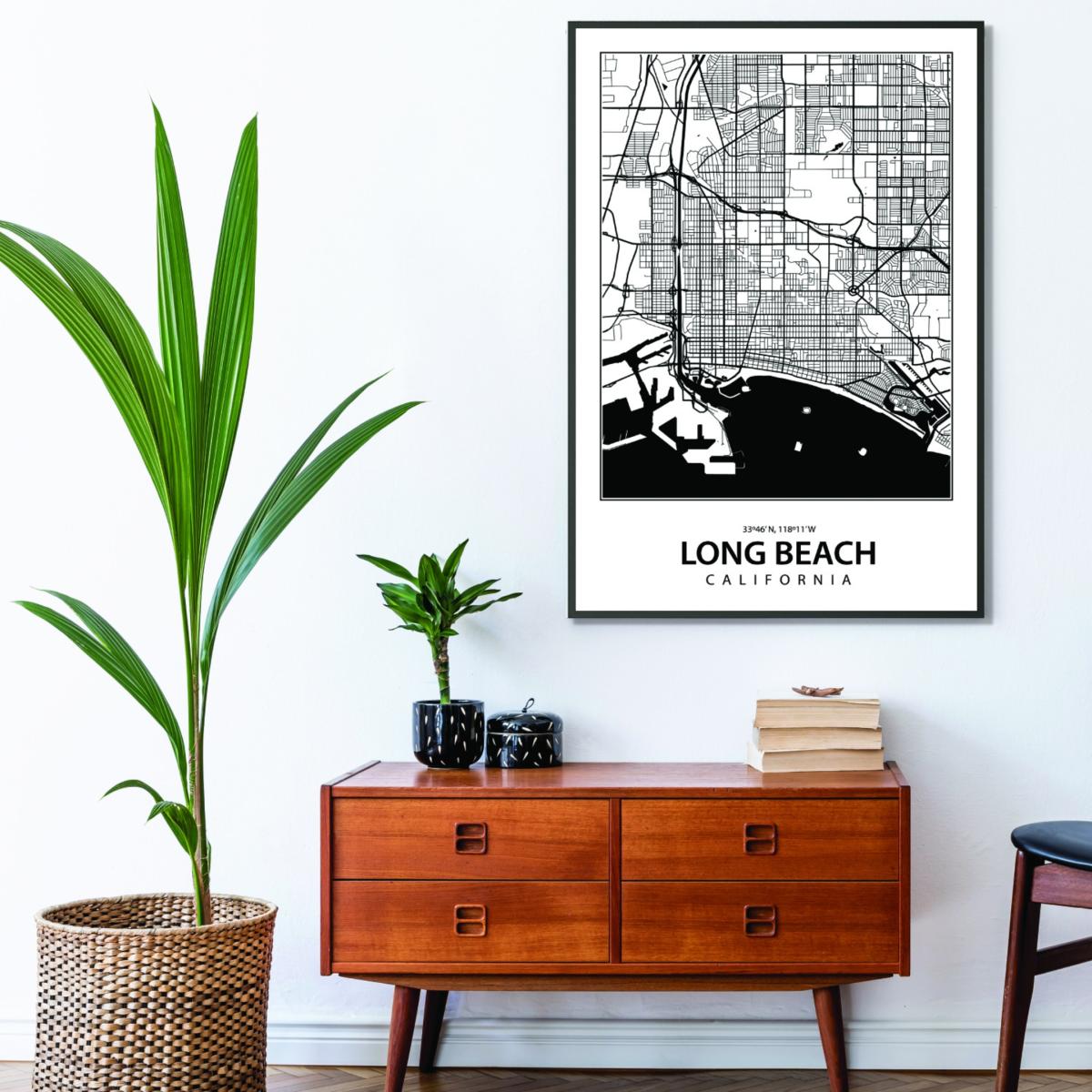 Black Map Of Long Beach California A3 297 X 420Mm Stanley Print House – image 3