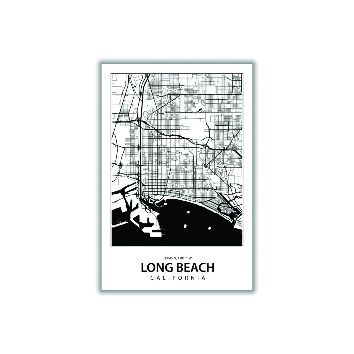 Black Map Of Long Beach California A3 297 X 420Mm Stanley Print House – image 1