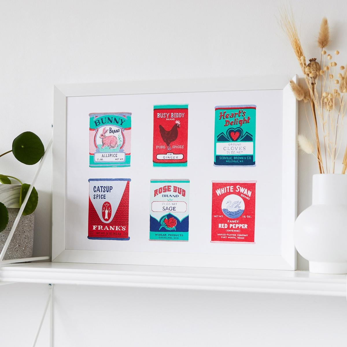 Green / Blue / Red Vintage Spice Tins Risograph Print Rosa & Clara Designs – image 2
