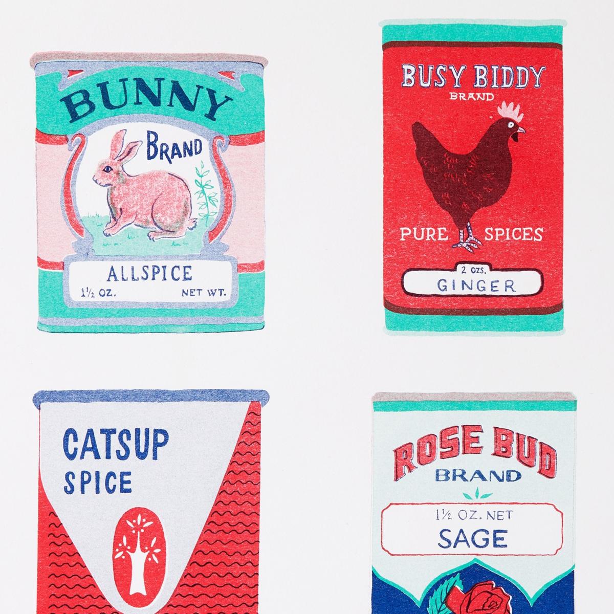 Green / Blue / Red Vintage Spice Tins Risograph Print Rosa & Clara Designs – image 3