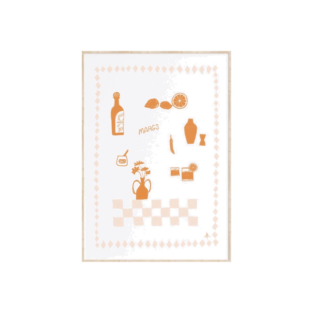 Neutrals Camellia Pickle Margs Art Print Tan And Pink A2 420 X 594Mm – image 1