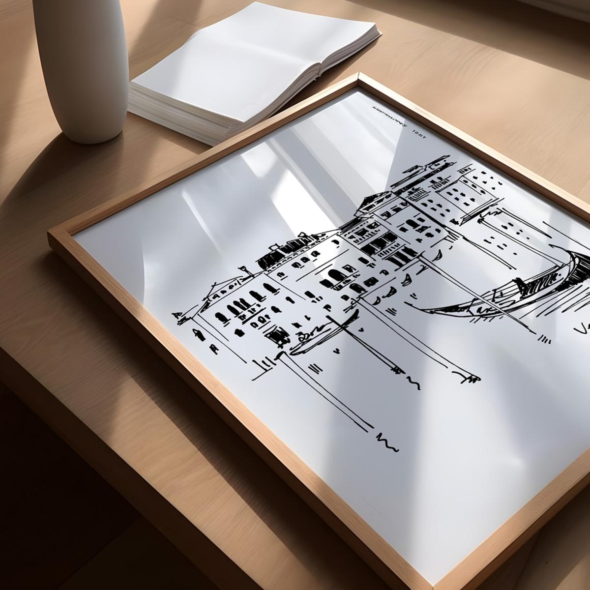 Black / White Italy Art Print, Venice Wall Poster With Palazzos And Gondolas On The Grand Canal Awol – image 2