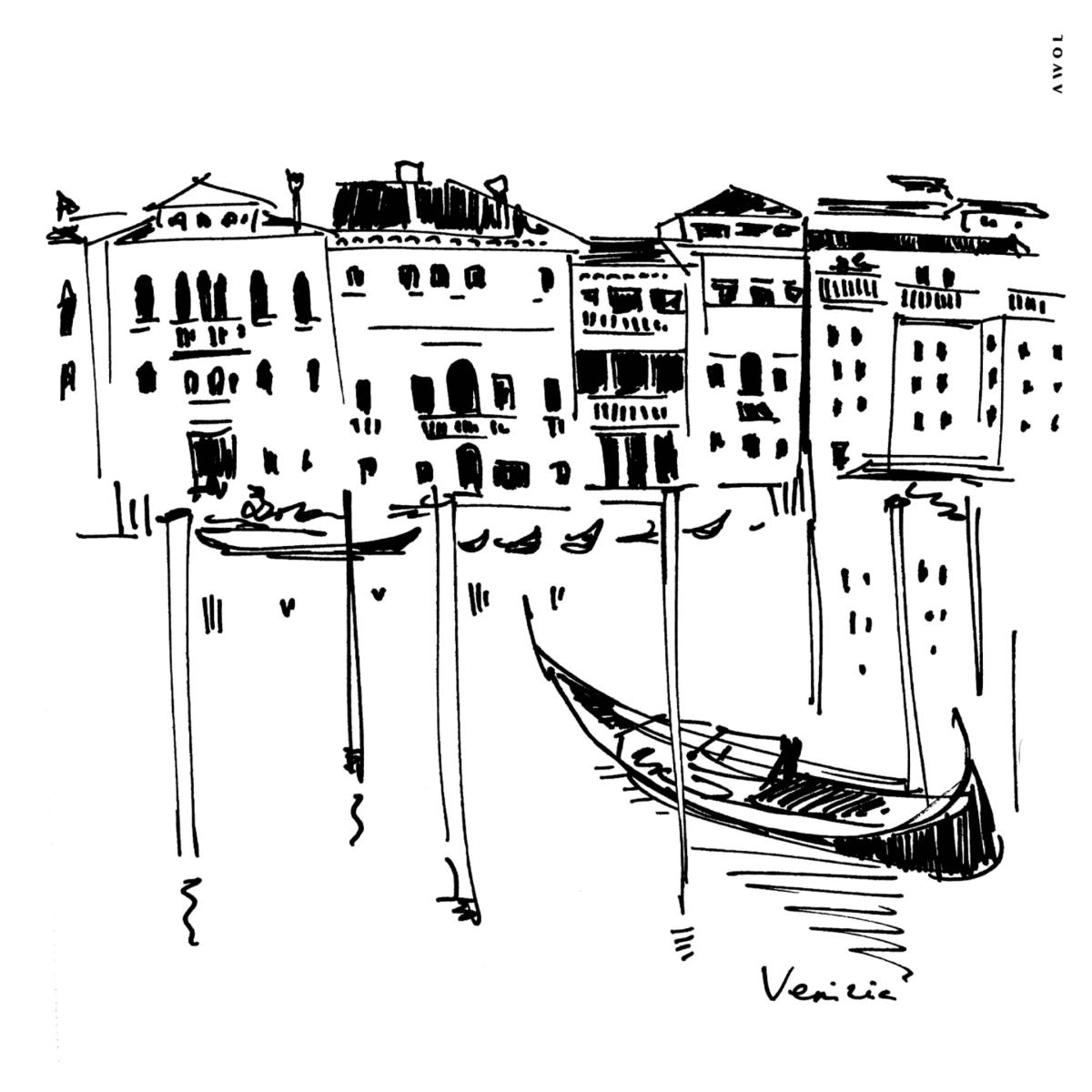 Black / White Italy Art Print, Venice Wall Poster With Palazzos And Gondolas On The Grand Canal Awol – image 4