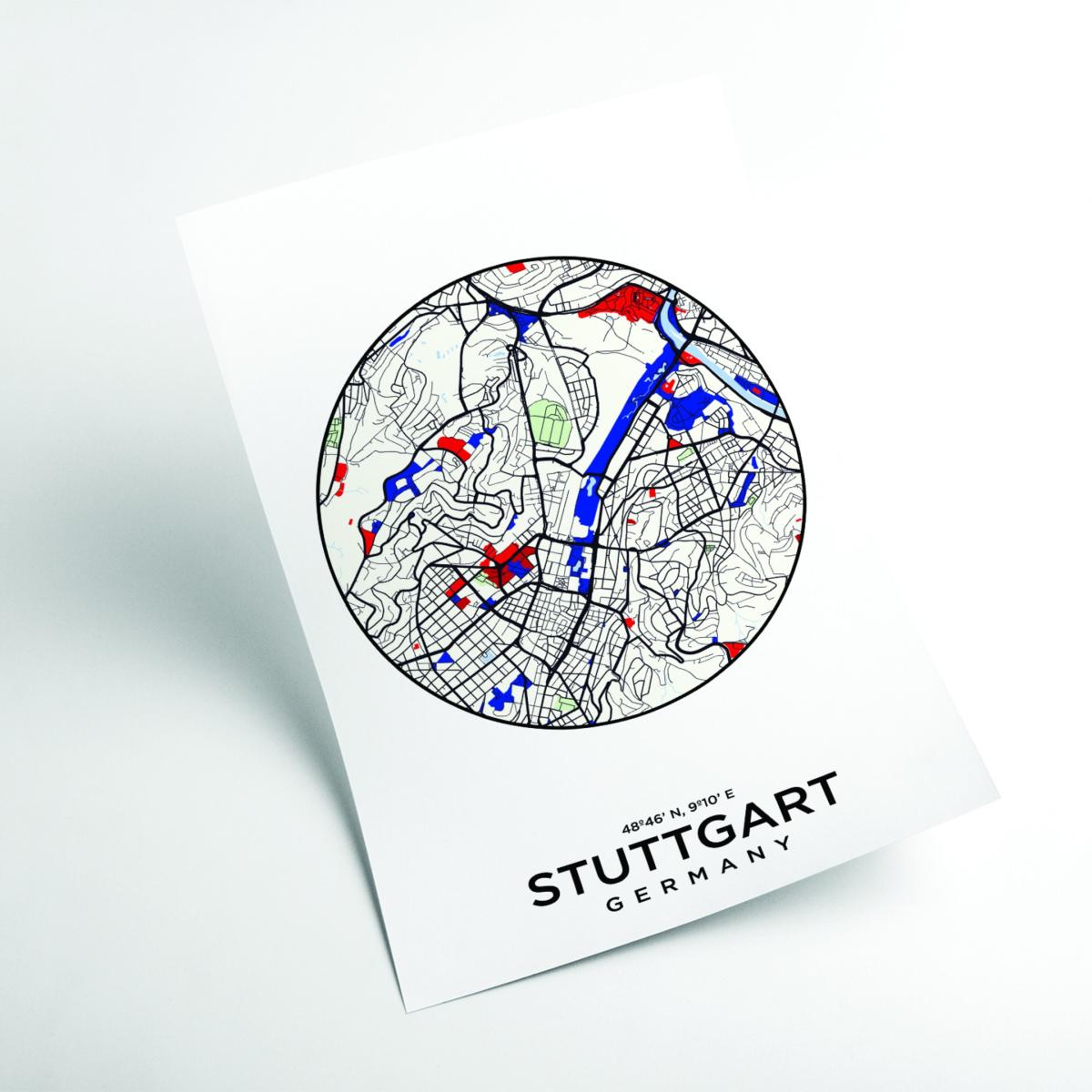Black Map Of Stuttgart A2 420 X 594Mm Stanley Print House – image 2
