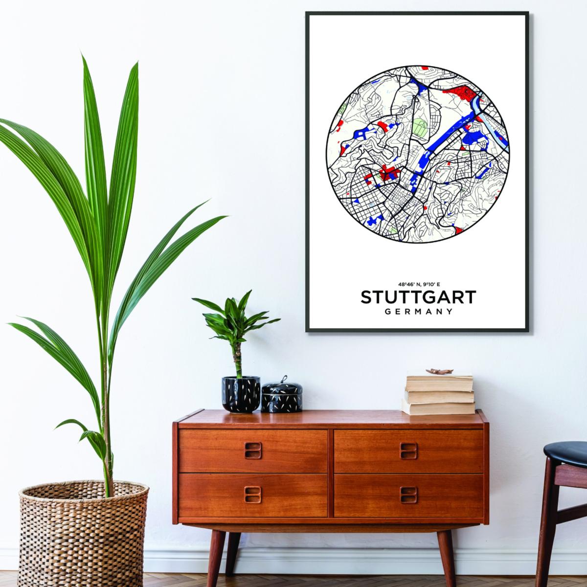 Black Map Of Stuttgart A2 420 X 594Mm Stanley Print House – image 3