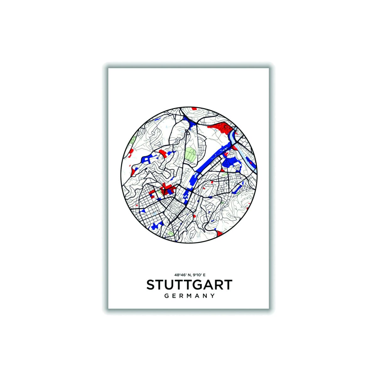 Black Map Of Stuttgart A2 420 X 594Mm Stanley Print House – image 1