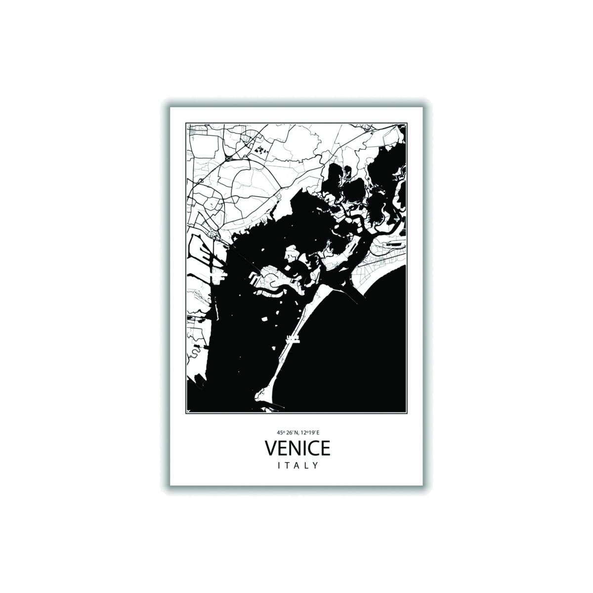 Black Map Of Venice Italy A4 210 X 297Mm Stanley Print House – image 1