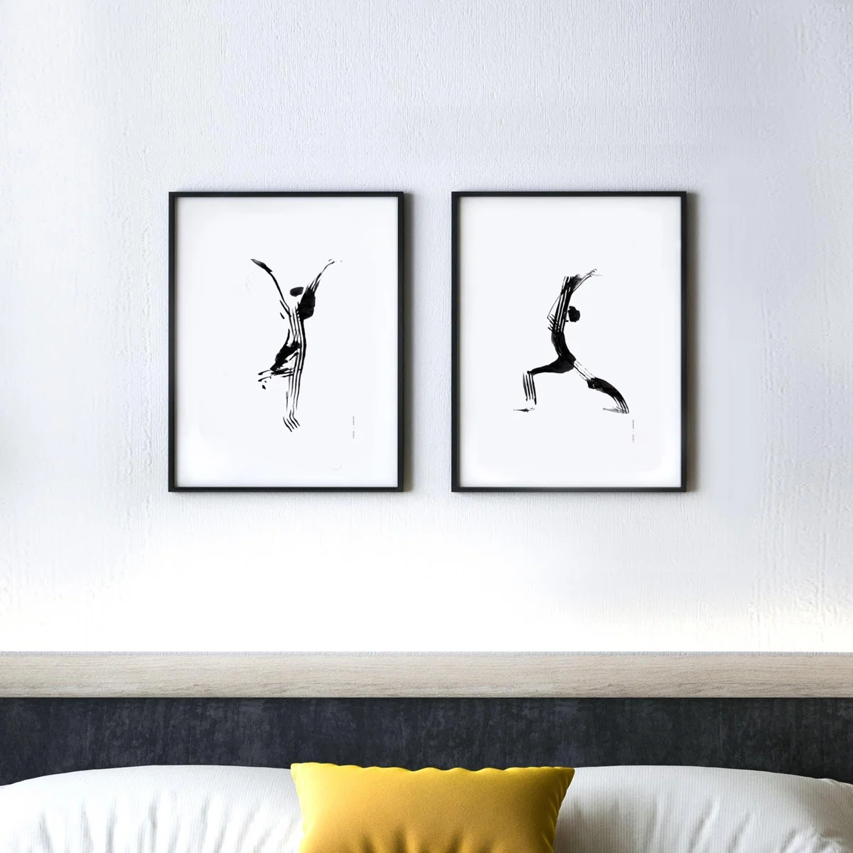 Black / White Hand Painted Black And White Yoga Pose Art Print: Mindful Morning Tree Yoga Illustration In Ink Awol – image 2