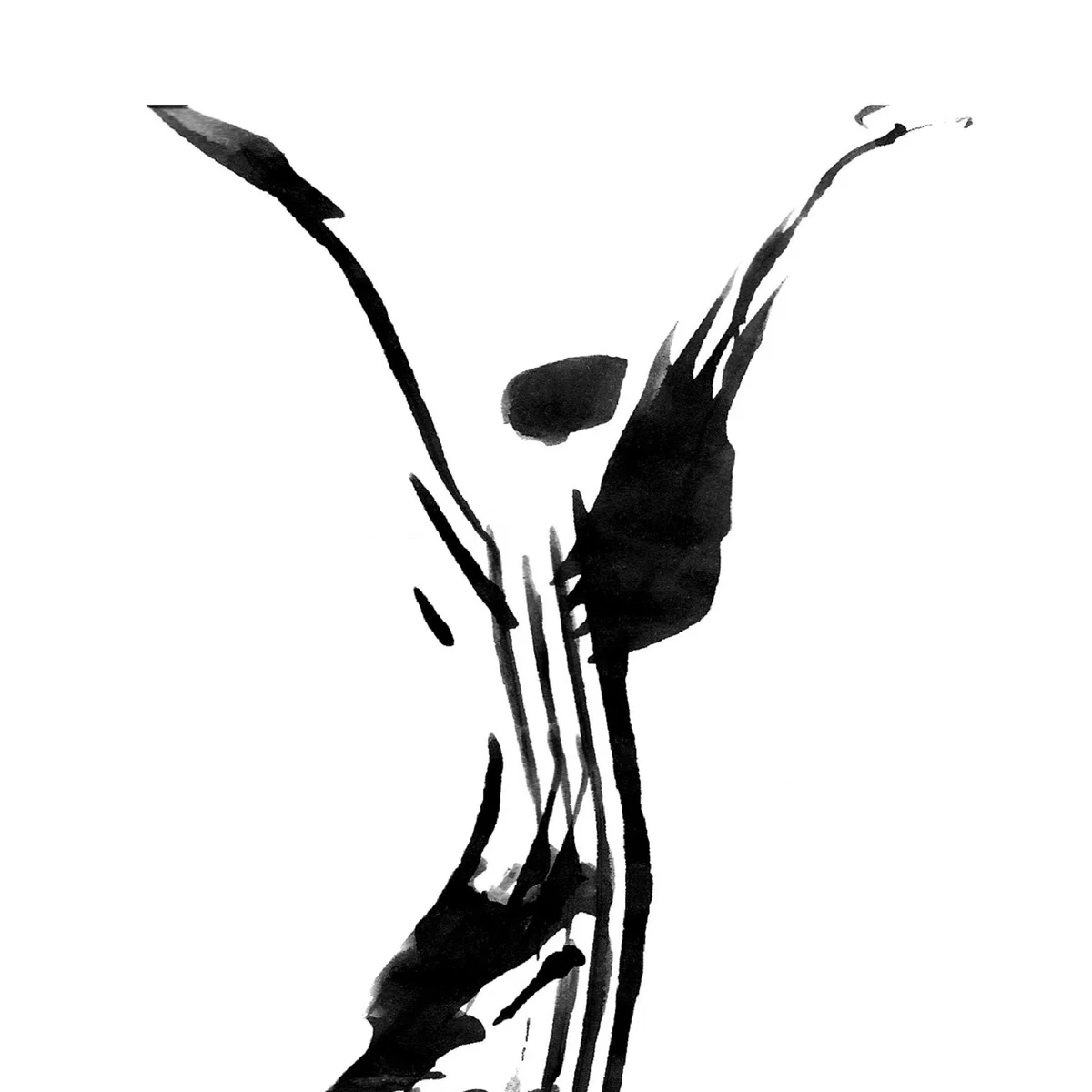 Black / White Hand Painted Black And White Yoga Pose Art Print: Mindful Morning Tree Yoga Illustration In Ink Awol – image 4