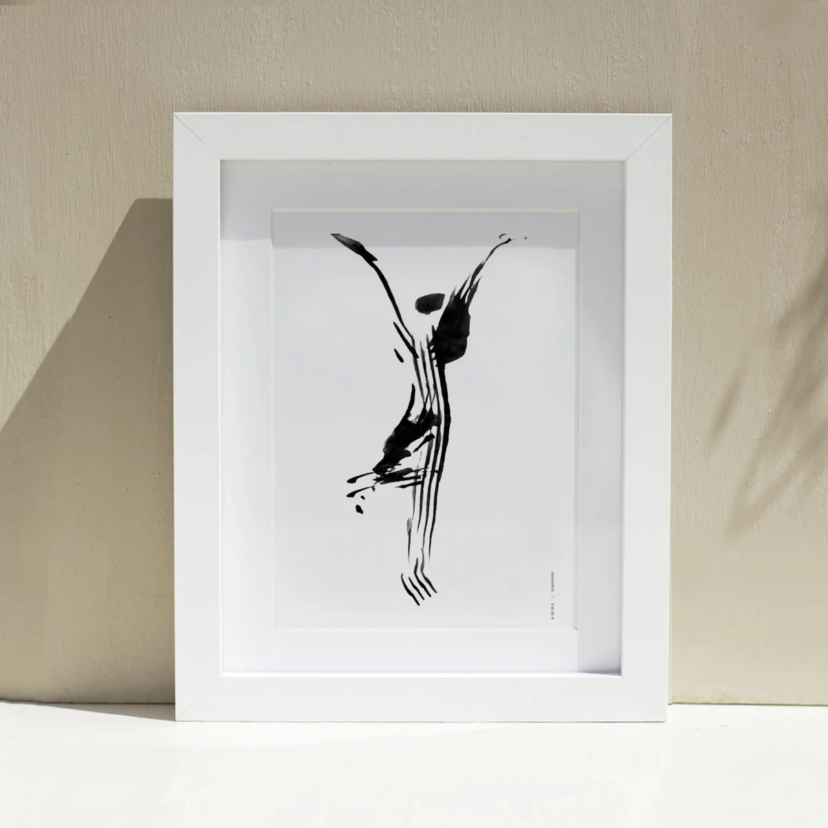 Black / White Hand Painted Black And White Yoga Pose Art Print: Mindful Morning Tree Yoga Illustration In Ink Awol – image 6