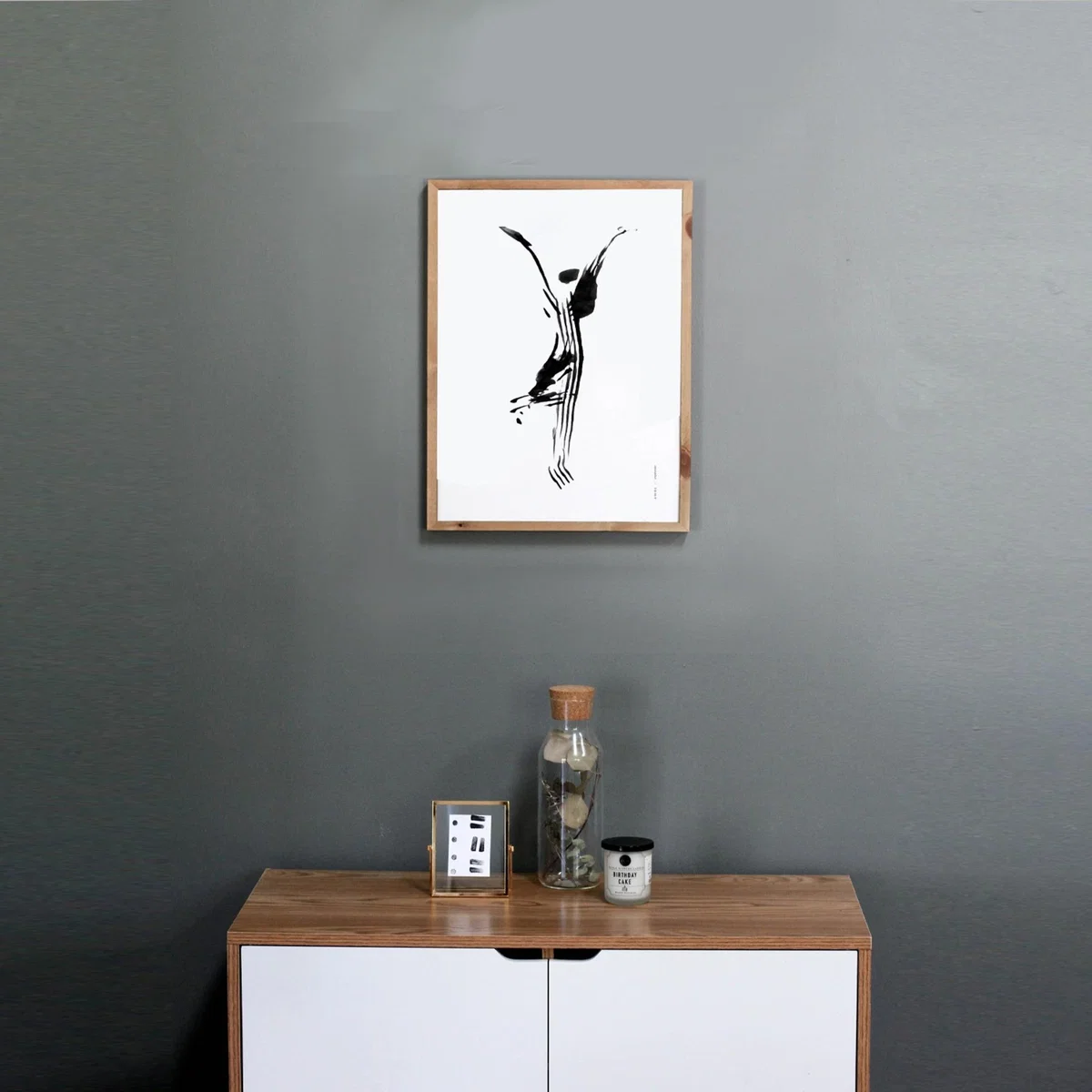 Black / White Hand Painted Black And White Yoga Pose Art Print: Mindful Morning Tree Yoga Illustration In Ink Awol – image 7