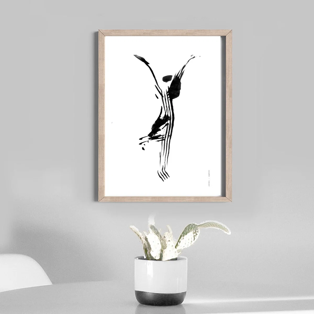 Black / White Hand Painted Black And White Yoga Pose Art Print: Mindful Morning Tree Yoga Illustration In Ink Awol – image 10