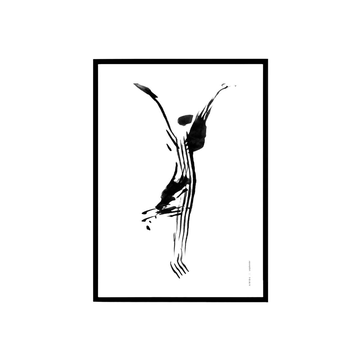 Black / White Hand Painted Black And White Yoga Pose Art Print: Mindful Morning Tree Yoga Illustration In Ink Awol – image 1