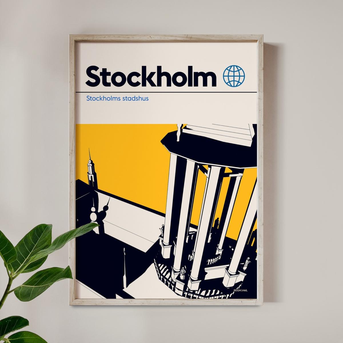 Stockholm City Hall Modernist Architectural Travel Poster A2 420 X 594Mm Reign & Hail – image 2