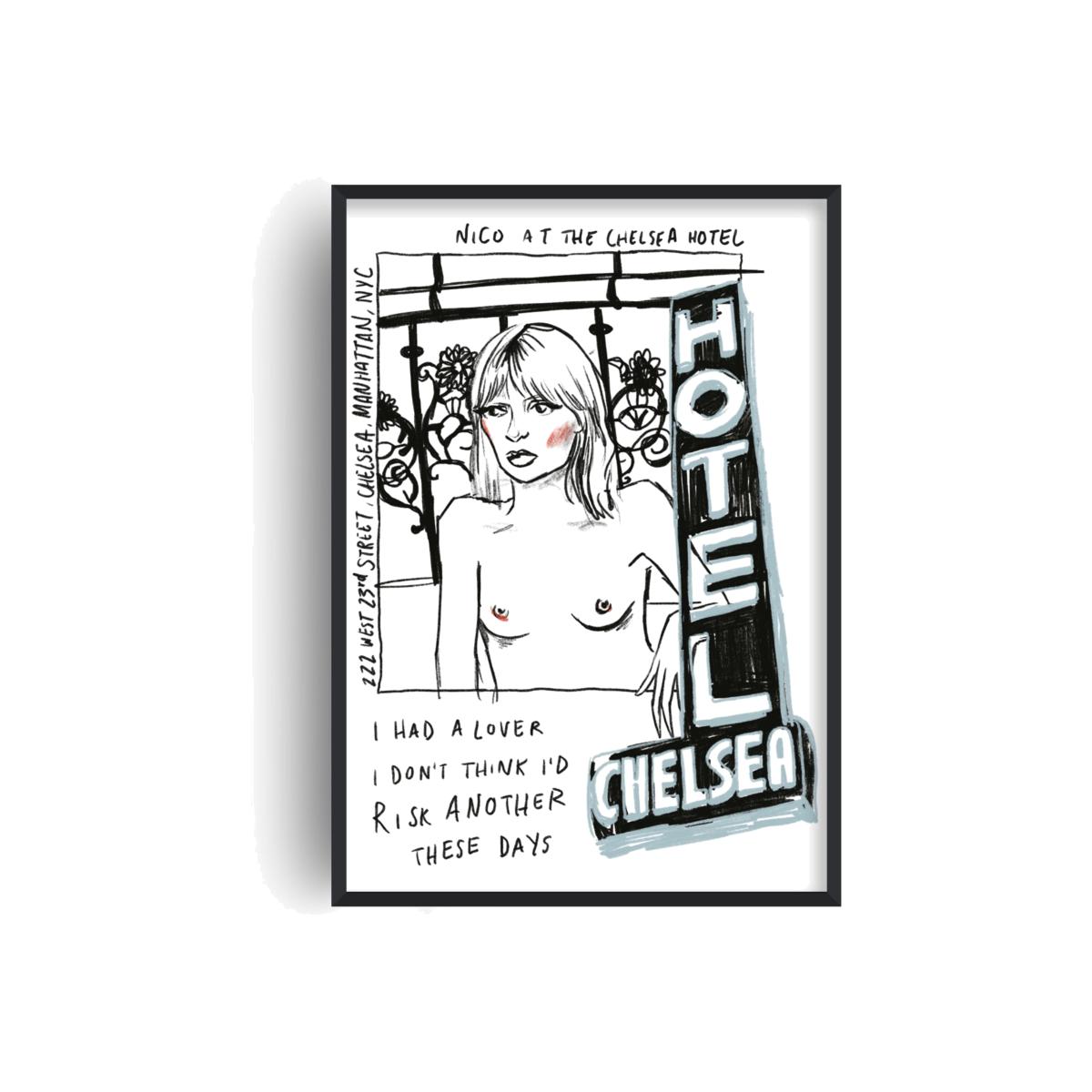 Nico At The Chelsea Hotel Illustrated Retro Art Print A2 420 X 594Mm Fanclub – image 1