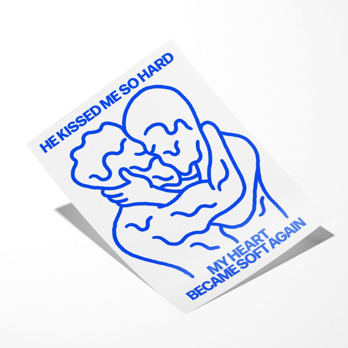 Blue Hard Kissing - Giclee Fine Art Print - Small | 12 X 16" | East Side Studio London – image 2