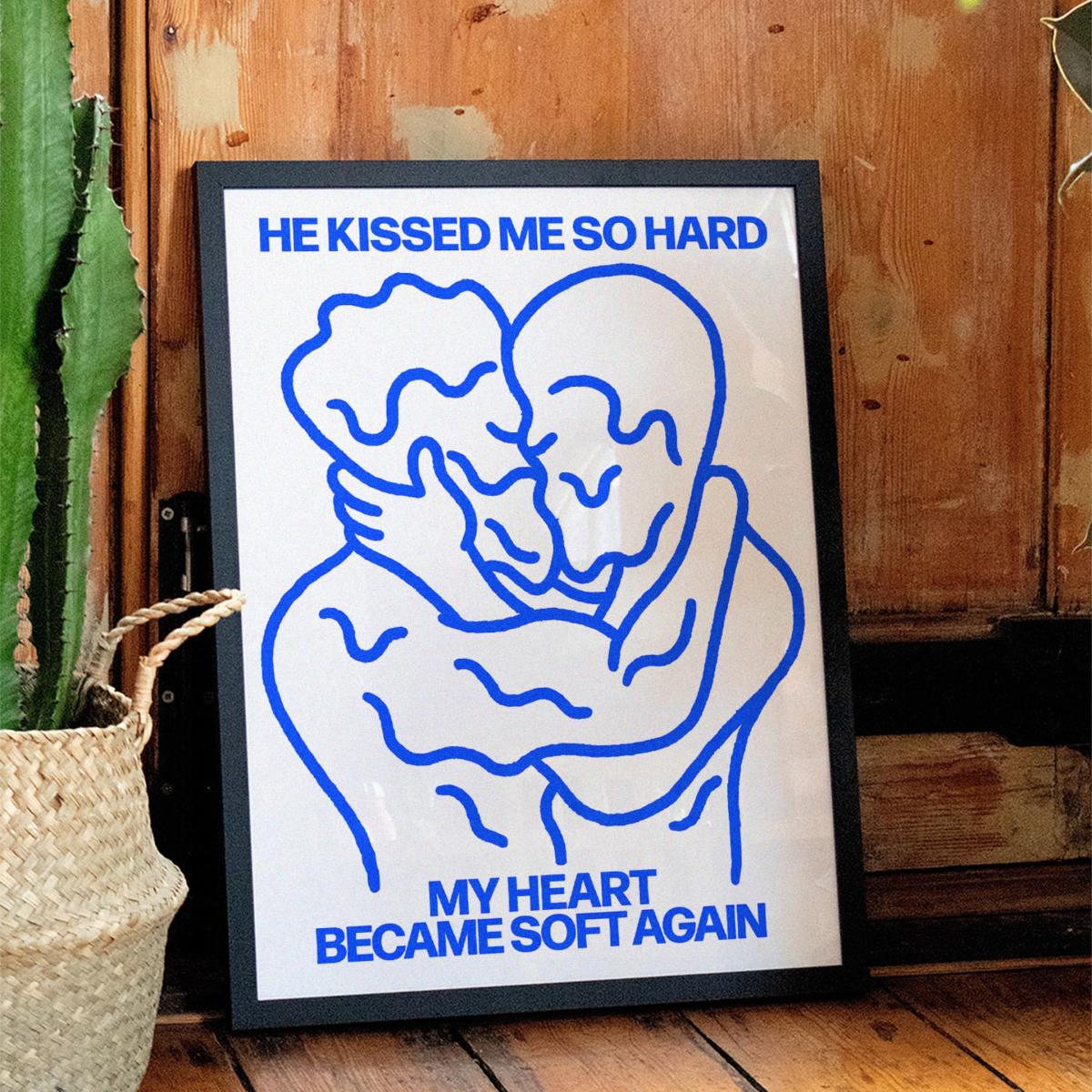 Blue Hard Kissing - Giclee Fine Art Print - Small | 12 X 16" | East Side Studio London – image 3