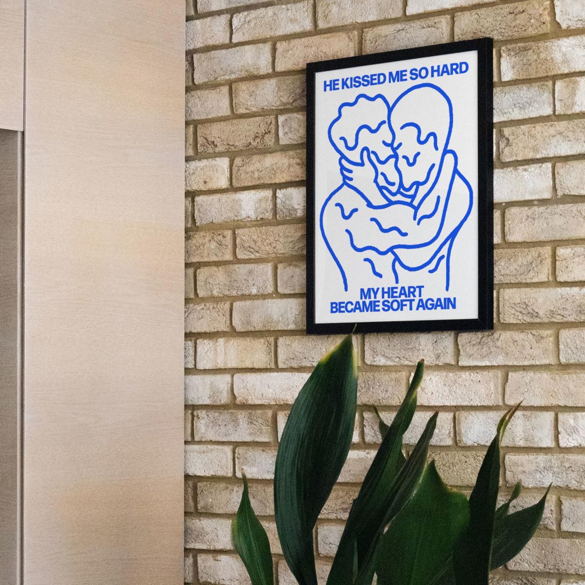 Blue Hard Kissing - Giclee Fine Art Print - Small | 12 X 16" | East Side Studio London – image 4