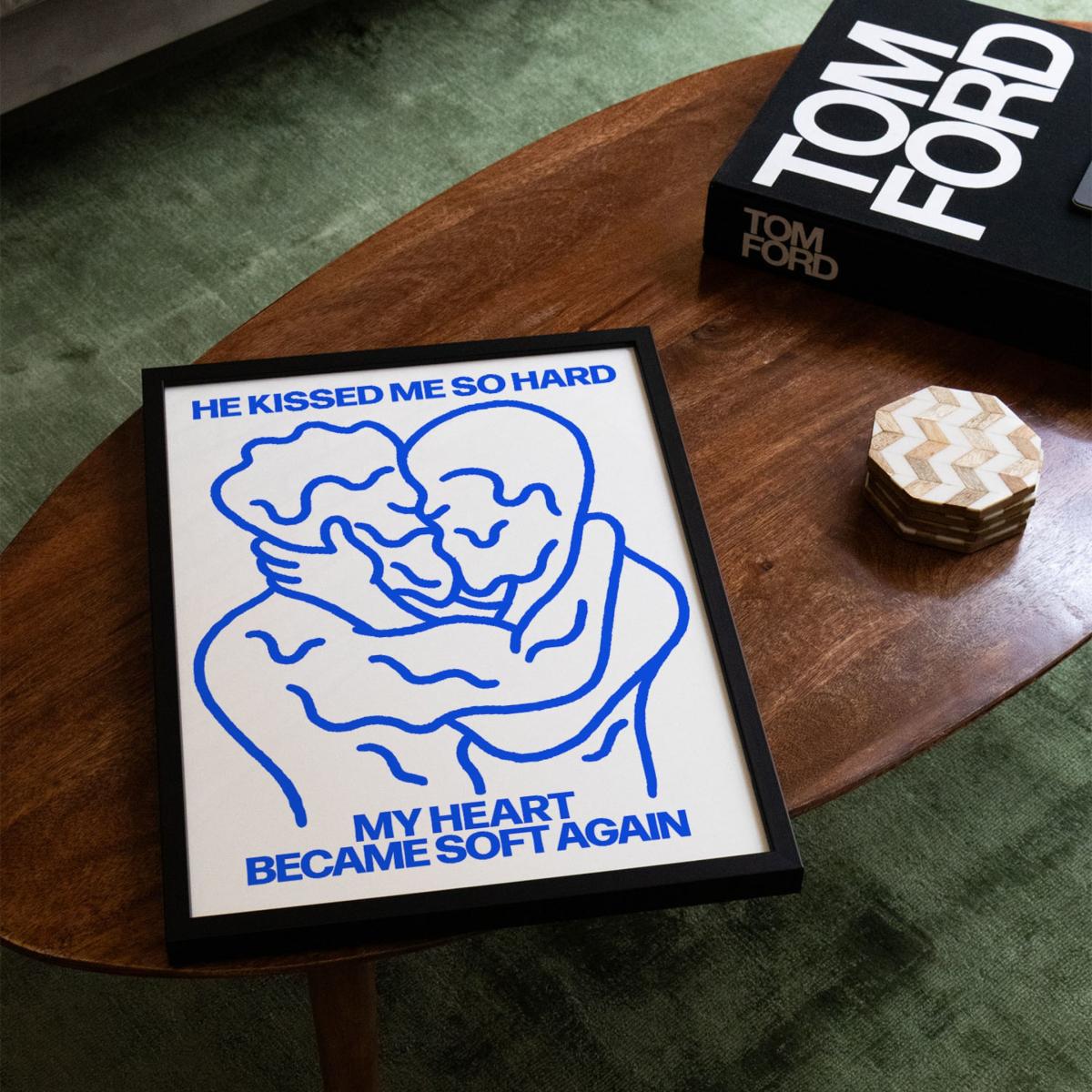 Blue Hard Kissing - Giclee Fine Art Print - Small | 12 X 16" | East Side Studio London – image 6