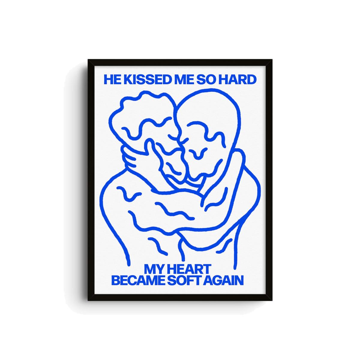 Blue Hard Kissing - Giclee Fine Art Print - Small | 12 X 16" | East Side Studio London – image 1