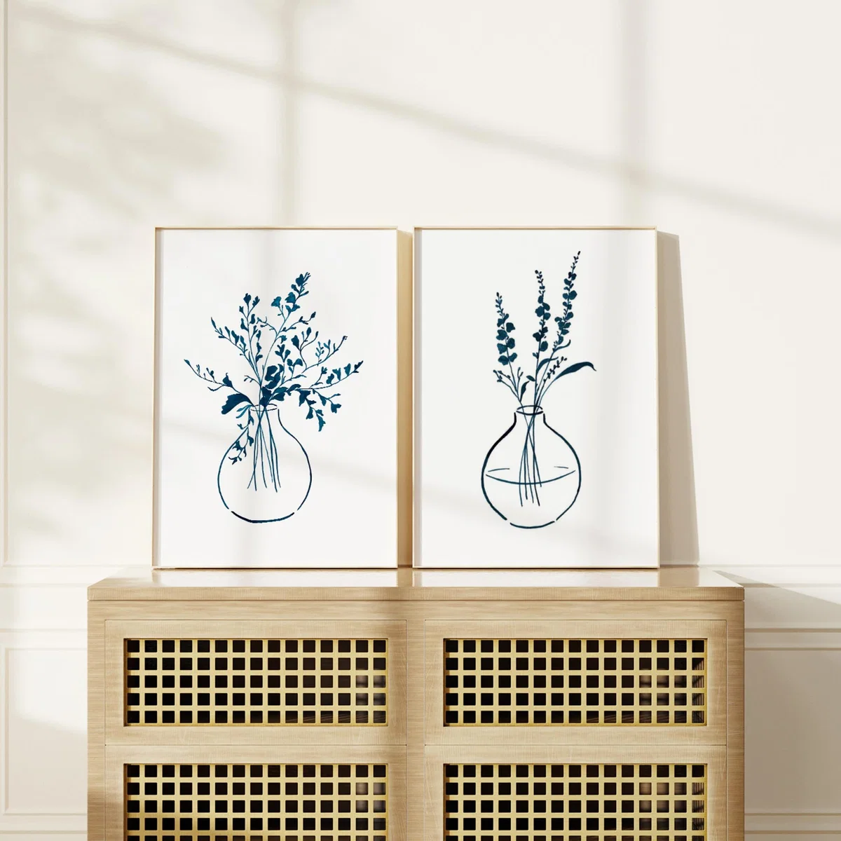 Blue / White Whimsical Greenery And Lavender Haze Ink Drawings - Print Pair A3 297 X 420Mm Emily M Art & Design – image 2