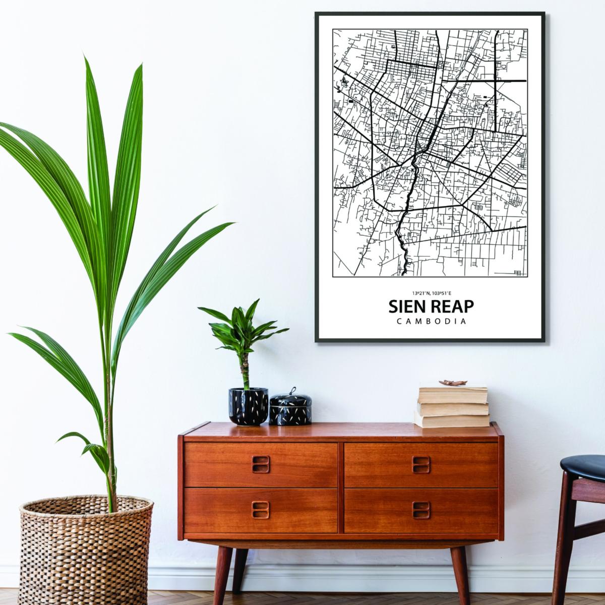 Black Map Of Sien Reap Cambodia A3 297 X 420Mm Stanley Print House – image 3