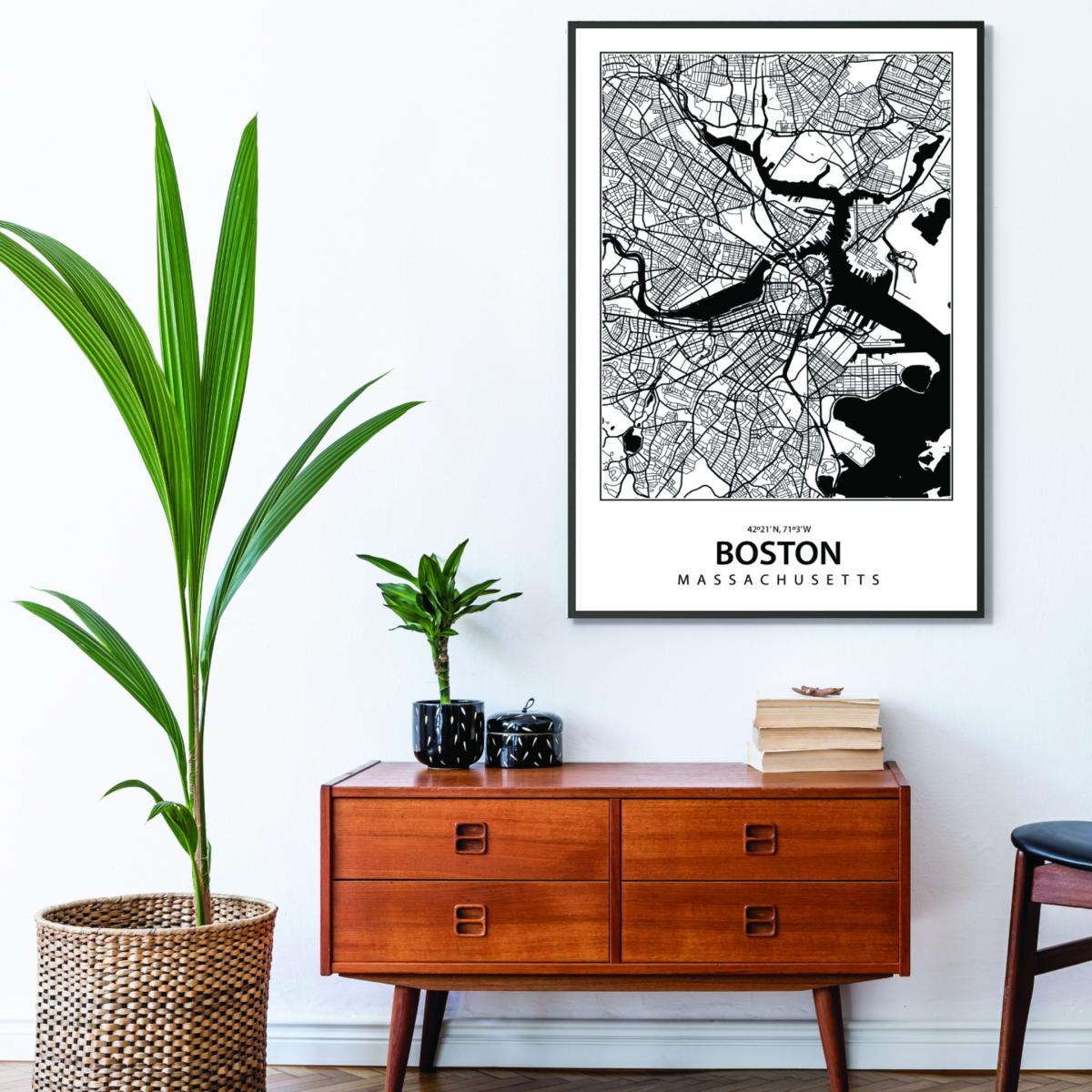 Black Map Of Boston Massachusetts A4 210 X 297Mm Stanley Print House – image 3
