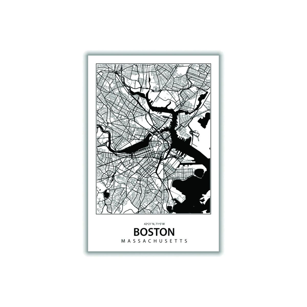 Black Map Of Boston Massachusetts A4 210 X 297Mm Stanley Print House – image 1