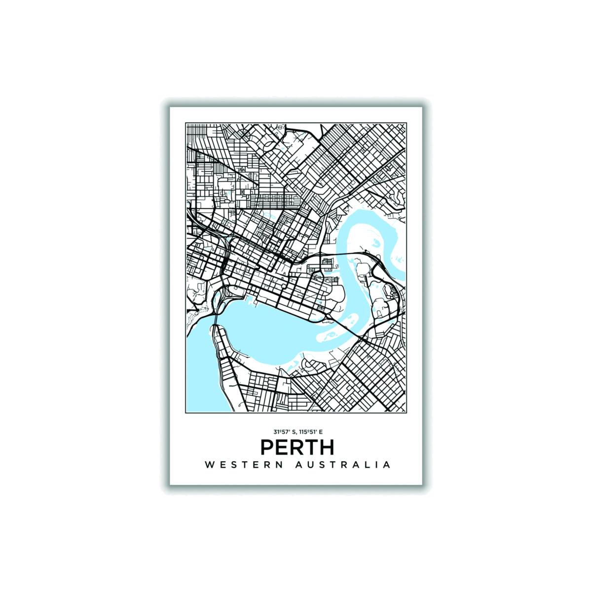 Blue Map Of Perth Western Australia Xxs Stanley Print House – image 1