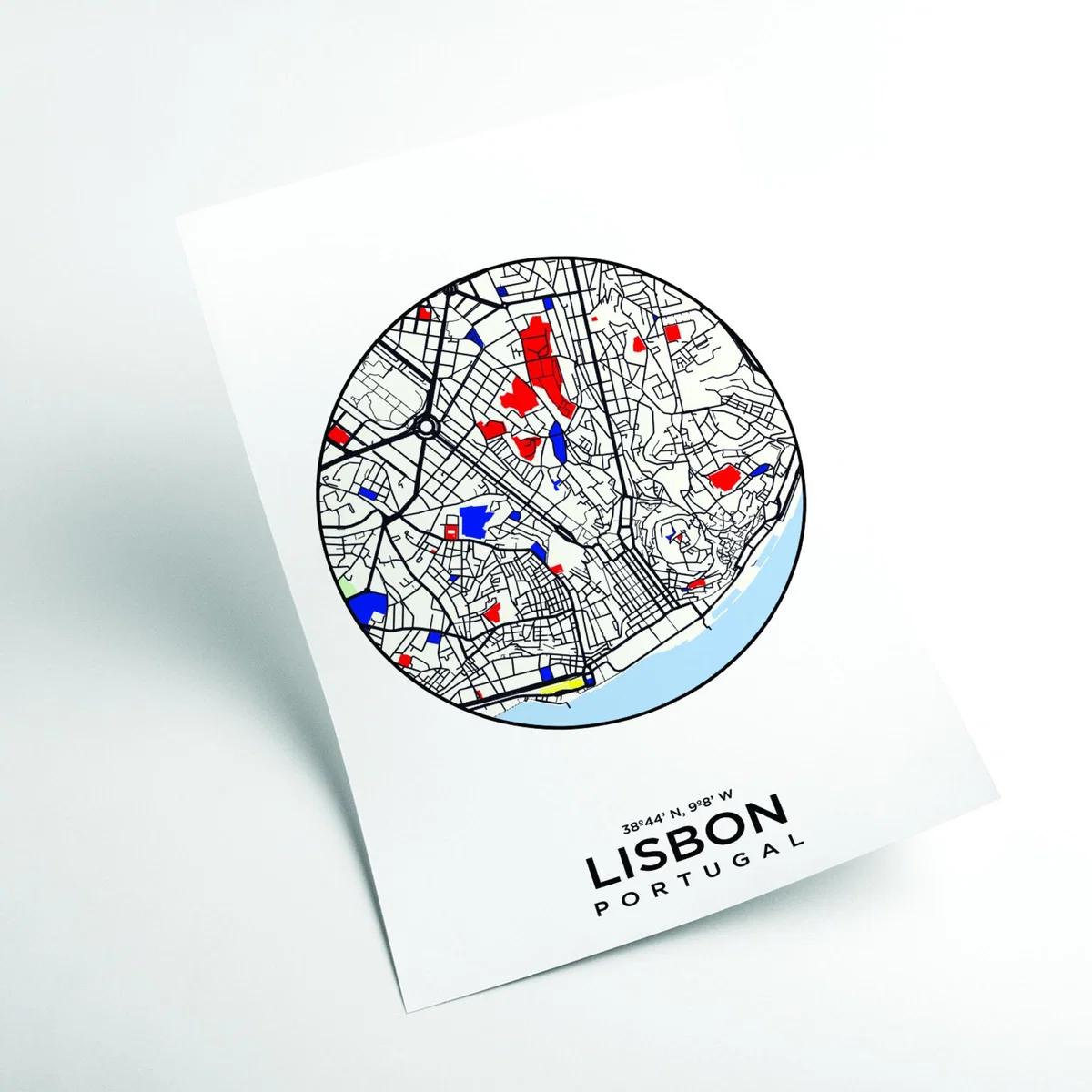 Black Map Of Lisbon Portugal A3 297 X 420Mm Stanley Print House – image 2