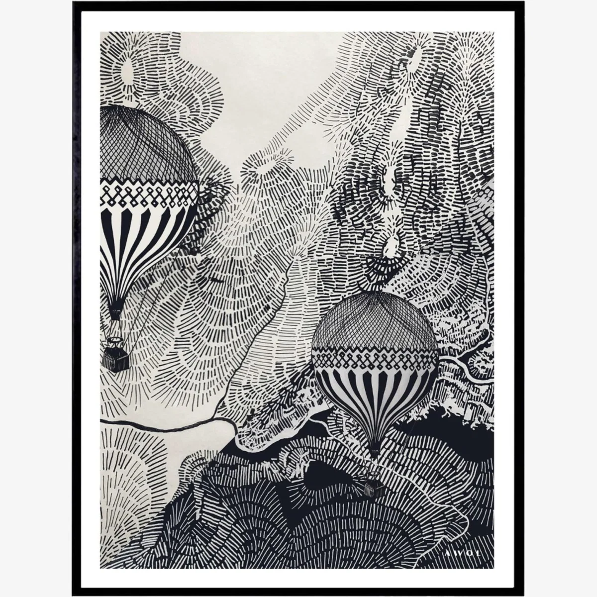 Neutrals / Black / White The Dreamer: Hot Air Balloons In The Sky Art Print Awol – image 1