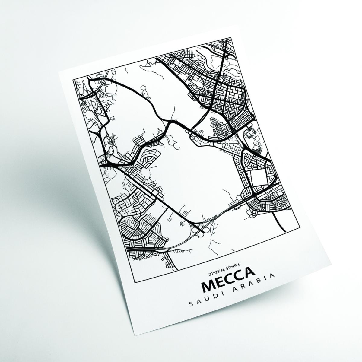 Black Map Of Mecca Saudi Arabia A3 297 X 420Mm Stanley Print House – image 2