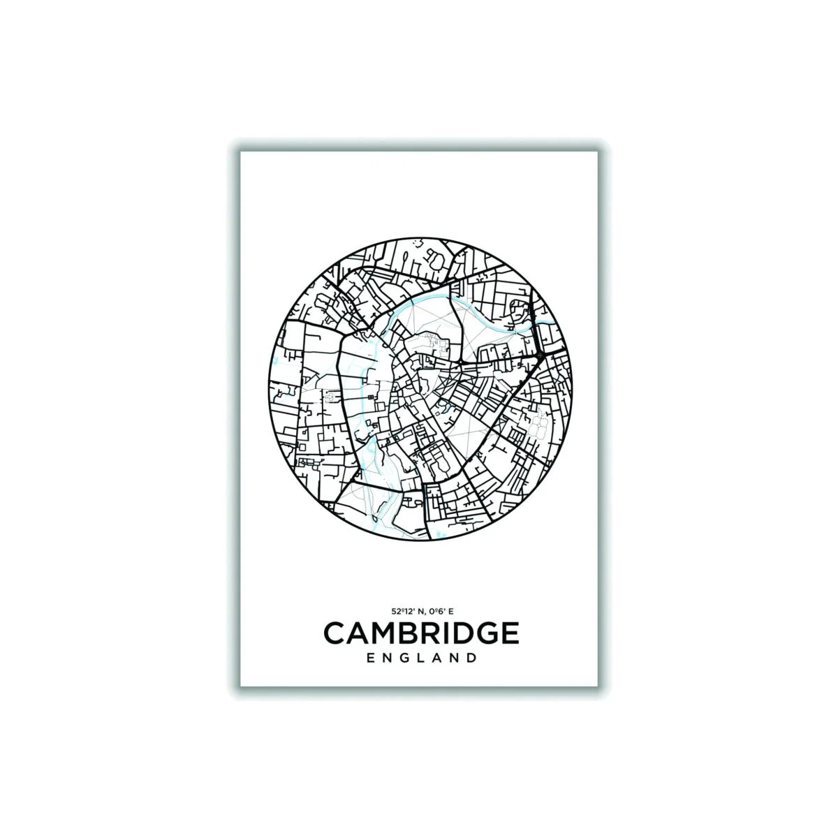 Black Map Of Cambridge A4 210 X 297Mm Stanley Print House – image 1