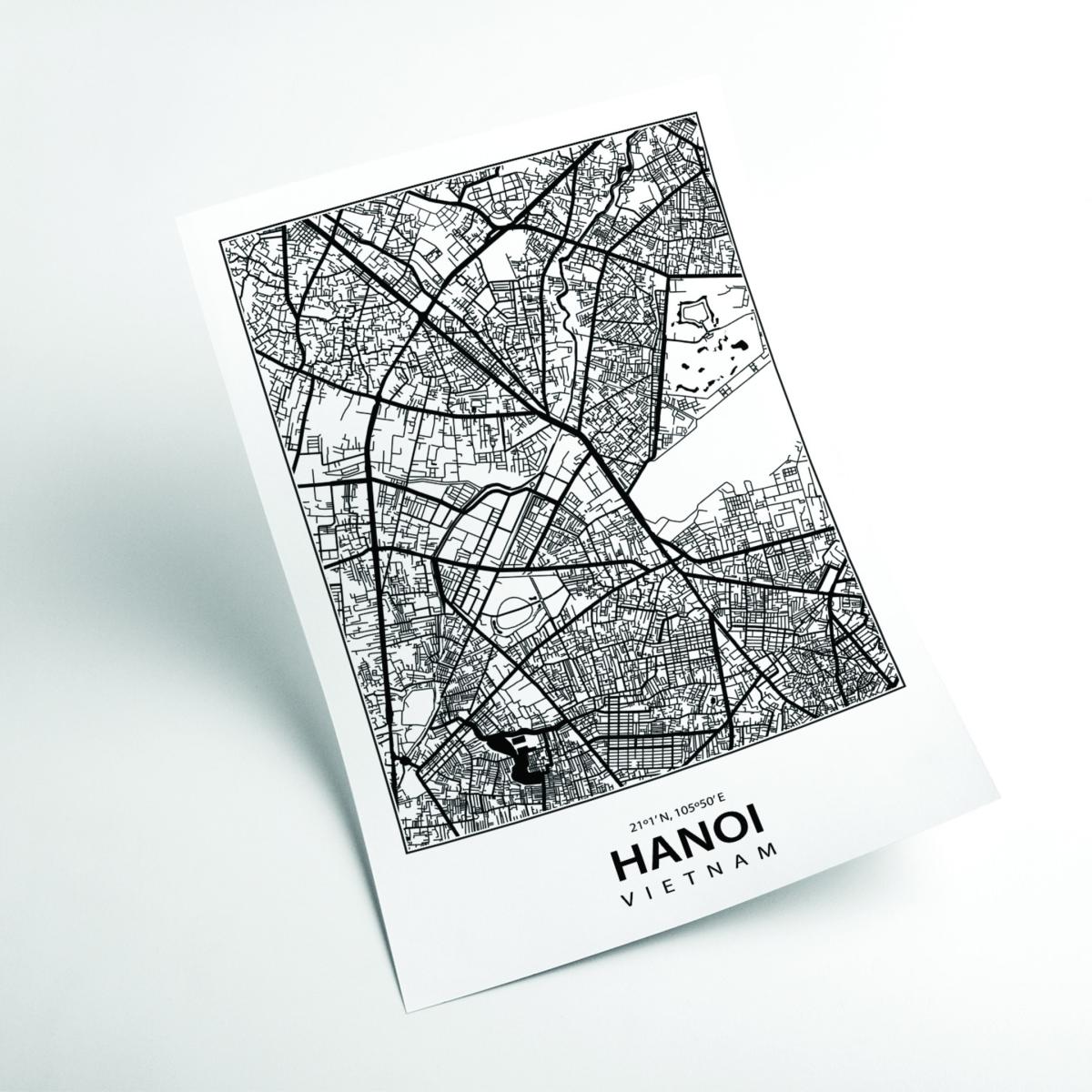 Black Map Of Hanoi Vietnam A4 210 X 297Mm Stanley Print House – image 2